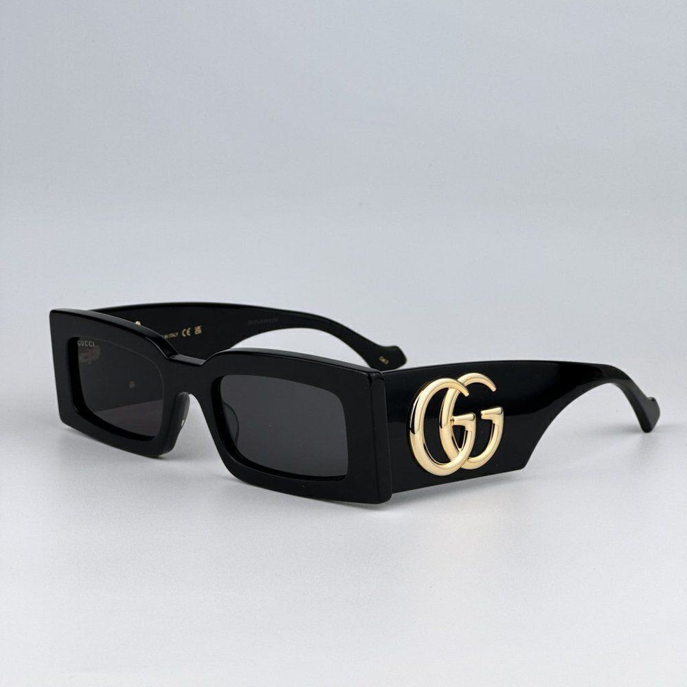 NEW Gucci GG1425S 001 Black Grey Rectangle Unisex Sunglasses GG 1425S - Picture 9 of 14